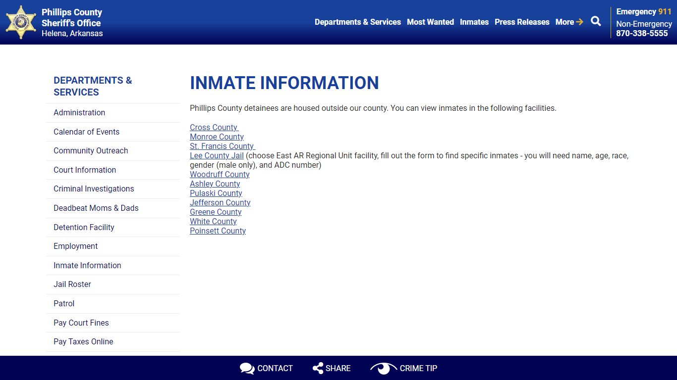 Inmate Information - Phillips County Sheriff's Office