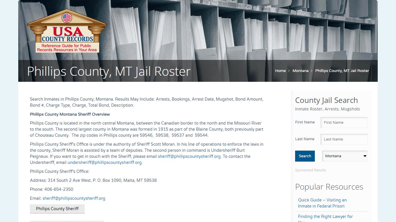 Phillips County, MT Jail Roster | Name Search