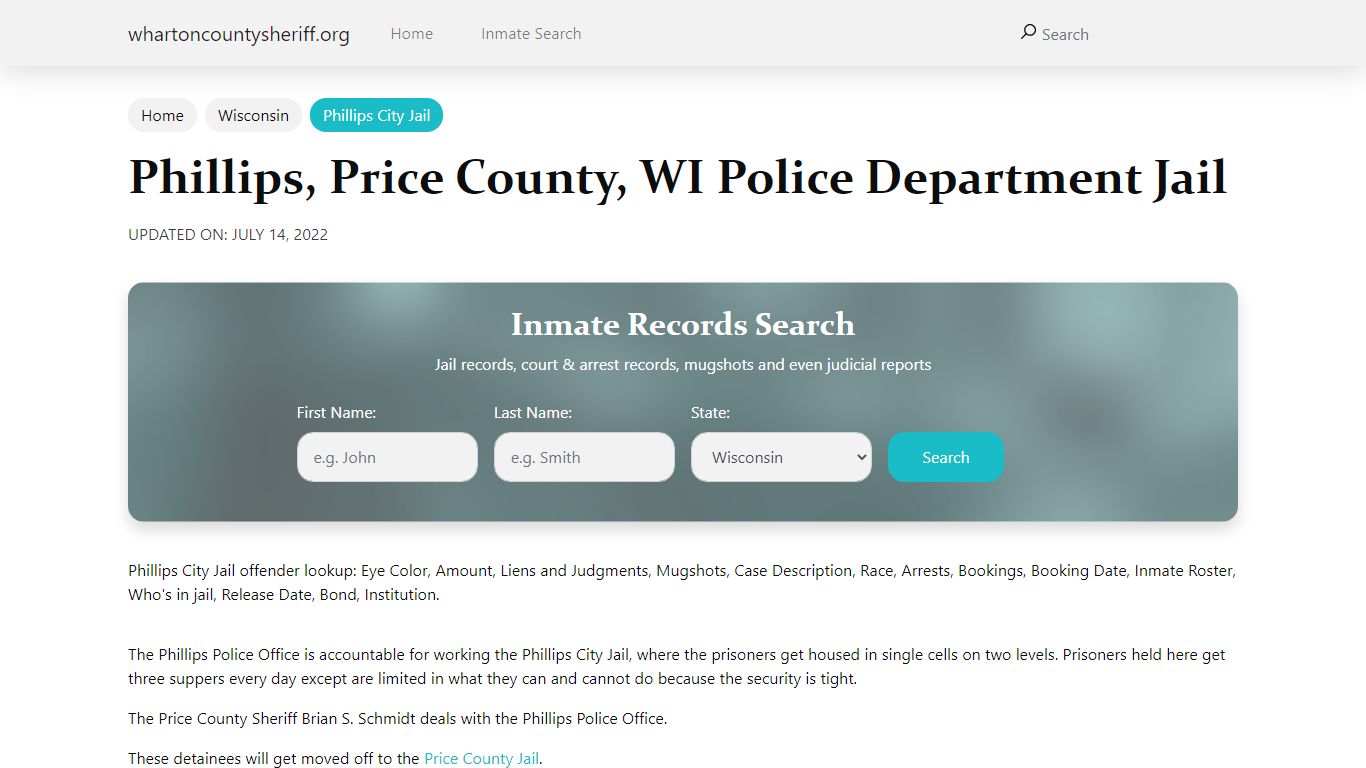 Phillips, WI City Jail Inmates, Arrests